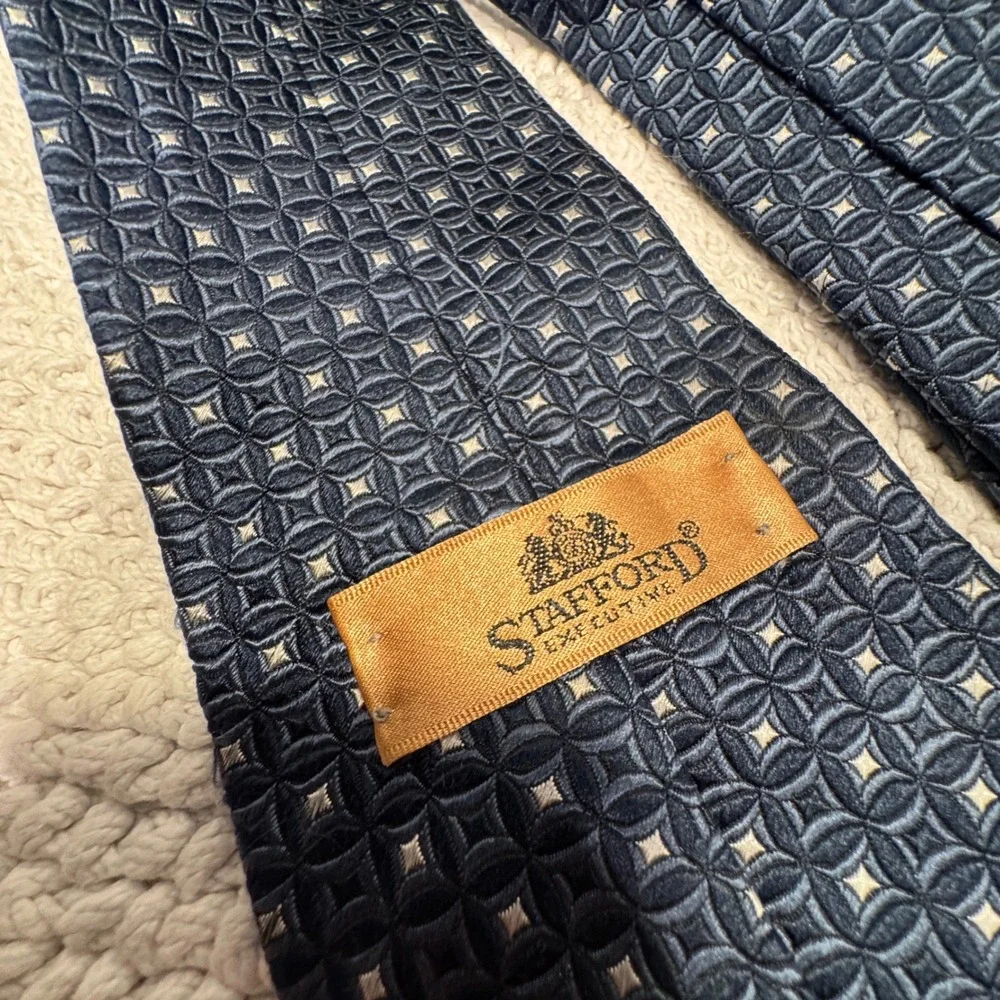 Stafford Tie Blue Geometric Silk Professional Extra Long Executive Necktie VTG